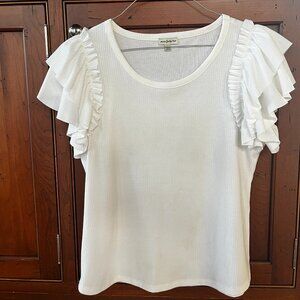 Seven Forty Two White Ruffle Women's Top Size L